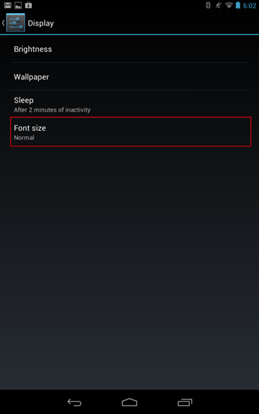 Nexus 7 Display Settings, Font Size